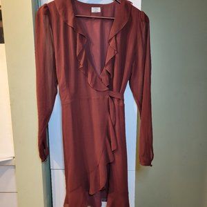 Aritzia wilfred Louise long sleeve ruffle wrap dress burgundy medium